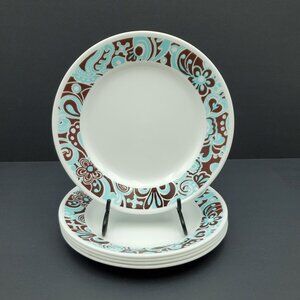 Corelle Pro Dancing Carousel Salad Plates Brown & Teal Floral Band Plates